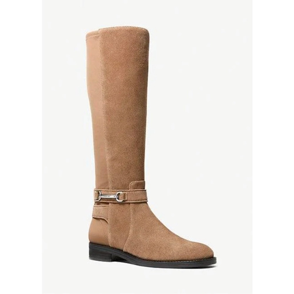 Michael Kors Carson Flat Boot Driftwood‎ Suede Leather Knee High 49F5CRFB5S 7.5M